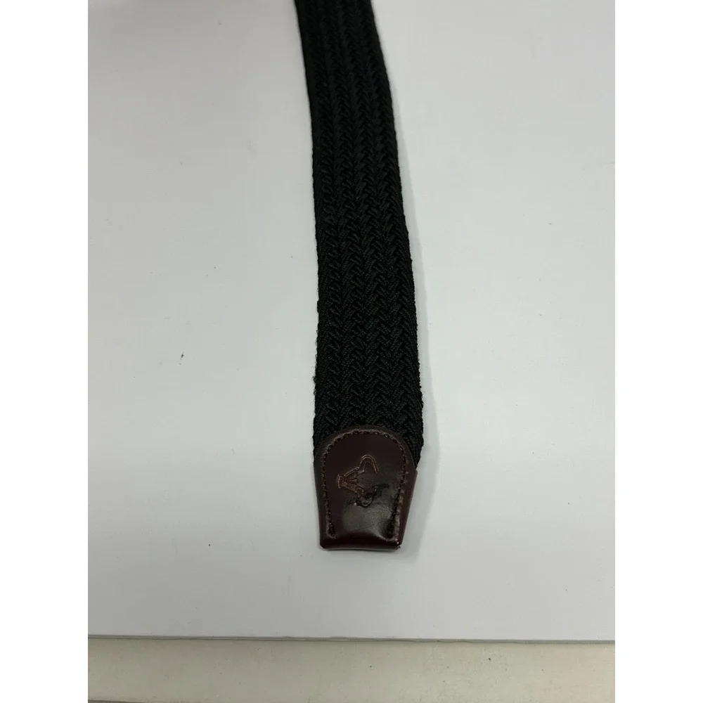 TORINO Italian Woven Elastic Belt Leather Tabs Black Sz 42 Made In USA V5
